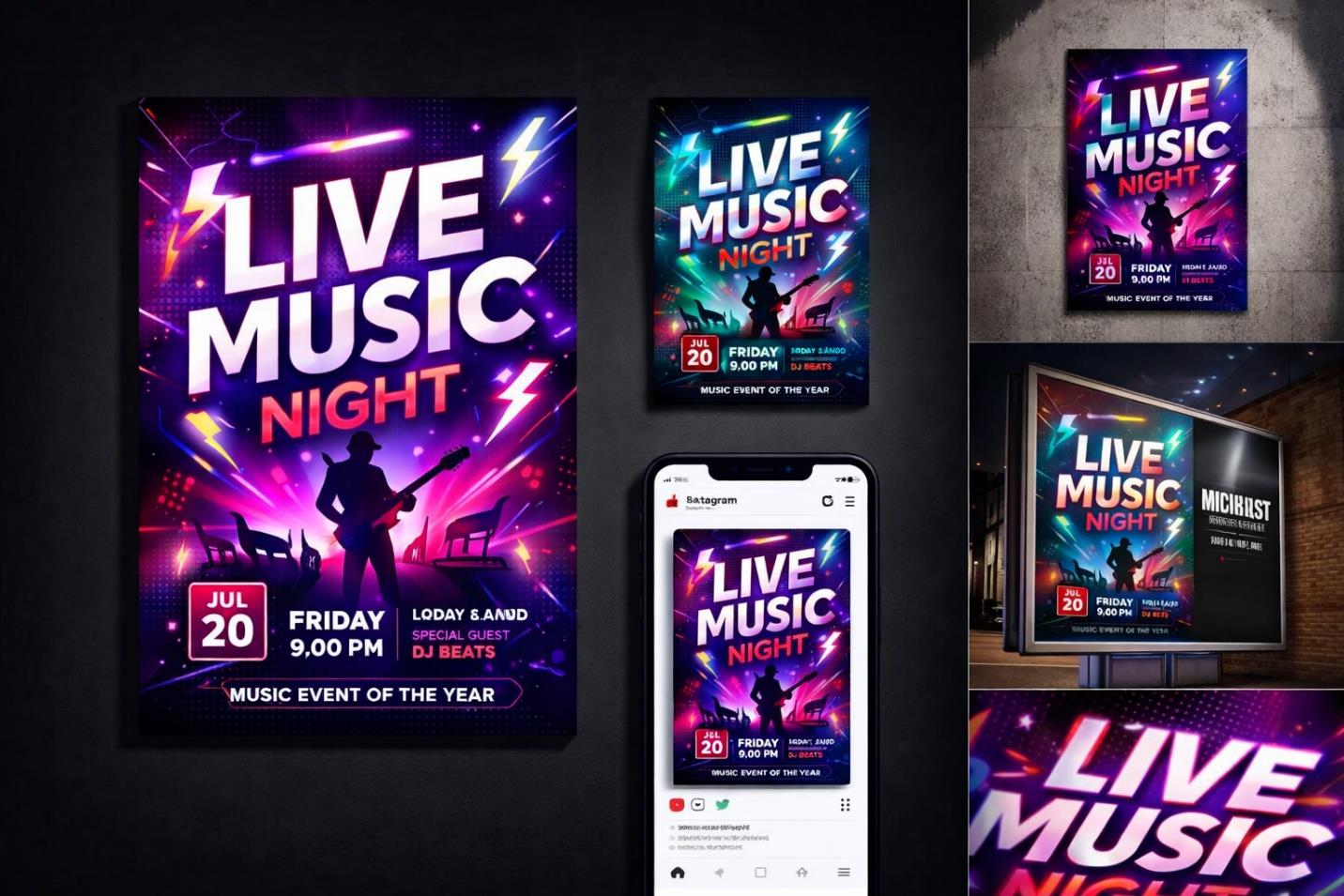 Live Music Night – High-Impact Event Poster System — event poster system by Lucky's Digitals